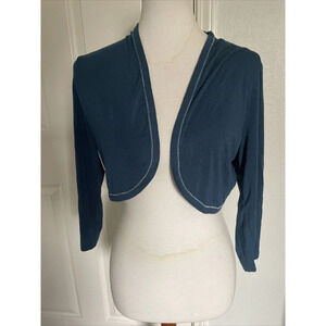 Soft Surroundings Womens Open Bolero Jacket Medium Stretch Blue Business Casual
